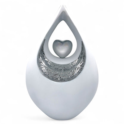 Personalized White Teardrop Cremation Urn for Ashes – Matte Finish Adult Memorial Urn