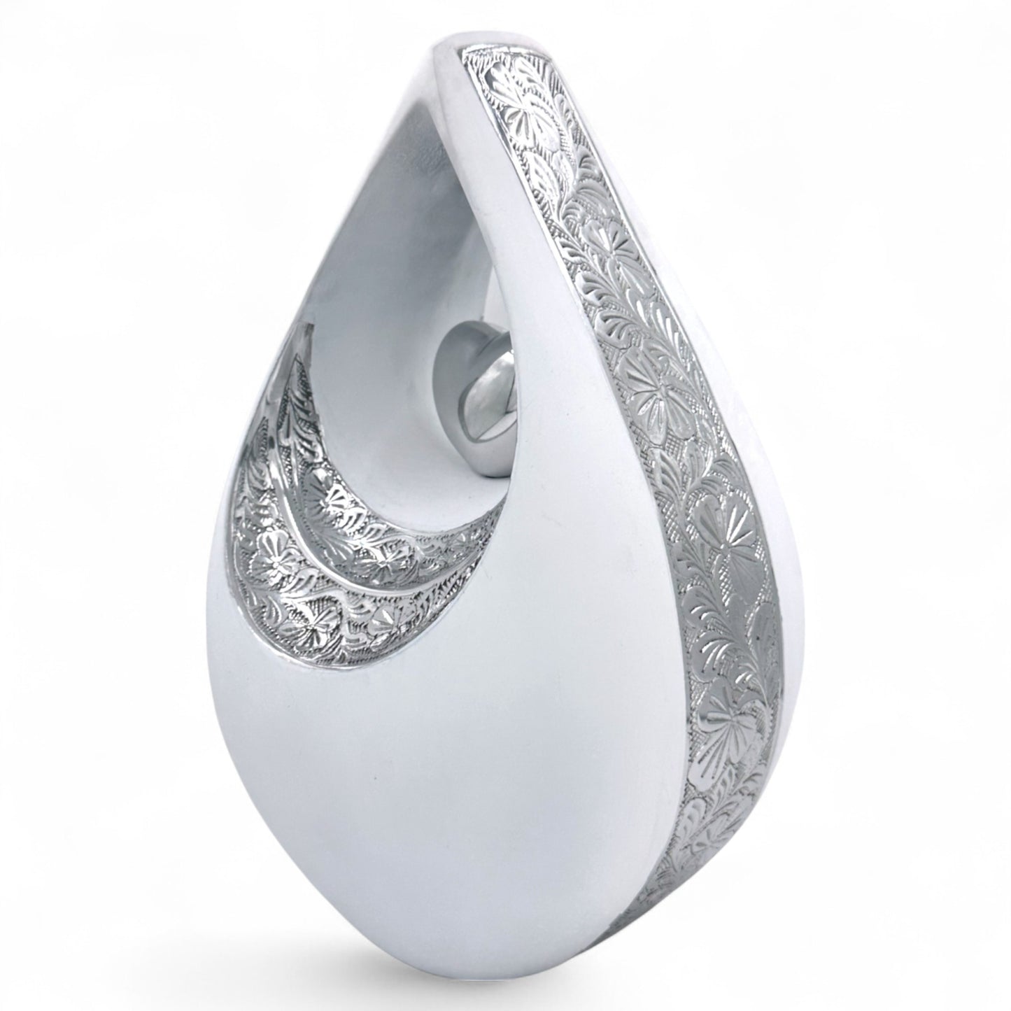 Personalized White Teardrop Cremation Urn for Ashes – Matte Finish Adult Memorial Urn