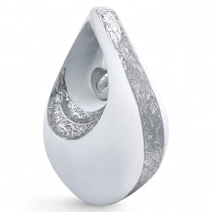 Personalized White Teardrop Cremation Urn for Ashes – Matte Finish Adult Memorial Urn