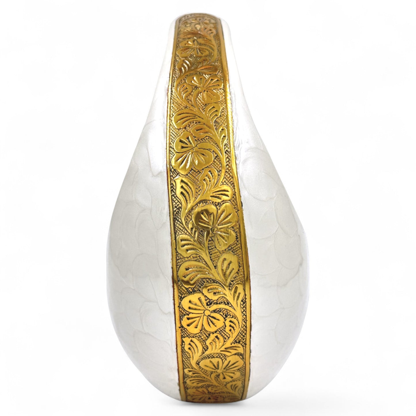 White Teardrop Cremation Urn with Gold Heart – Personalized Adult Urn – Hand-Engraved Memorial Urn – Velvet Bag Included
