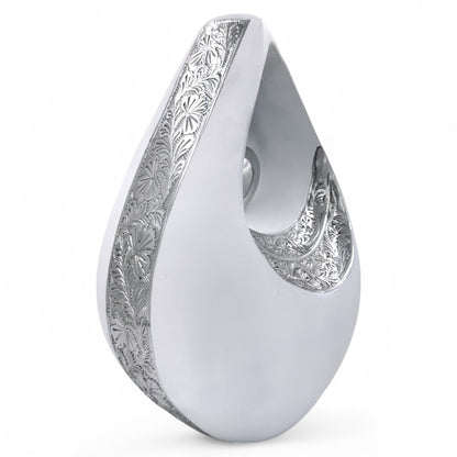 Personalized White Teardrop Cremation Urn for Ashes – Matte Finish Adult Memorial Urn