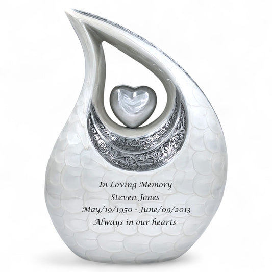 White Cremation Urn – Personalized Adult Urn for Human Ashes (220 Cubic Inches) – Custom Memorial Urn
