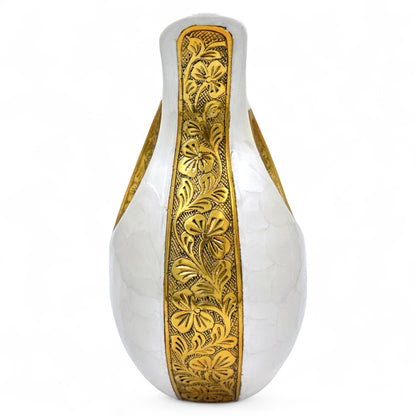 White Teardrop Cremation Urn with Gold Heart – Personalized Adult Urn – Hand-Engraved Memorial Urn – Velvet Bag Included