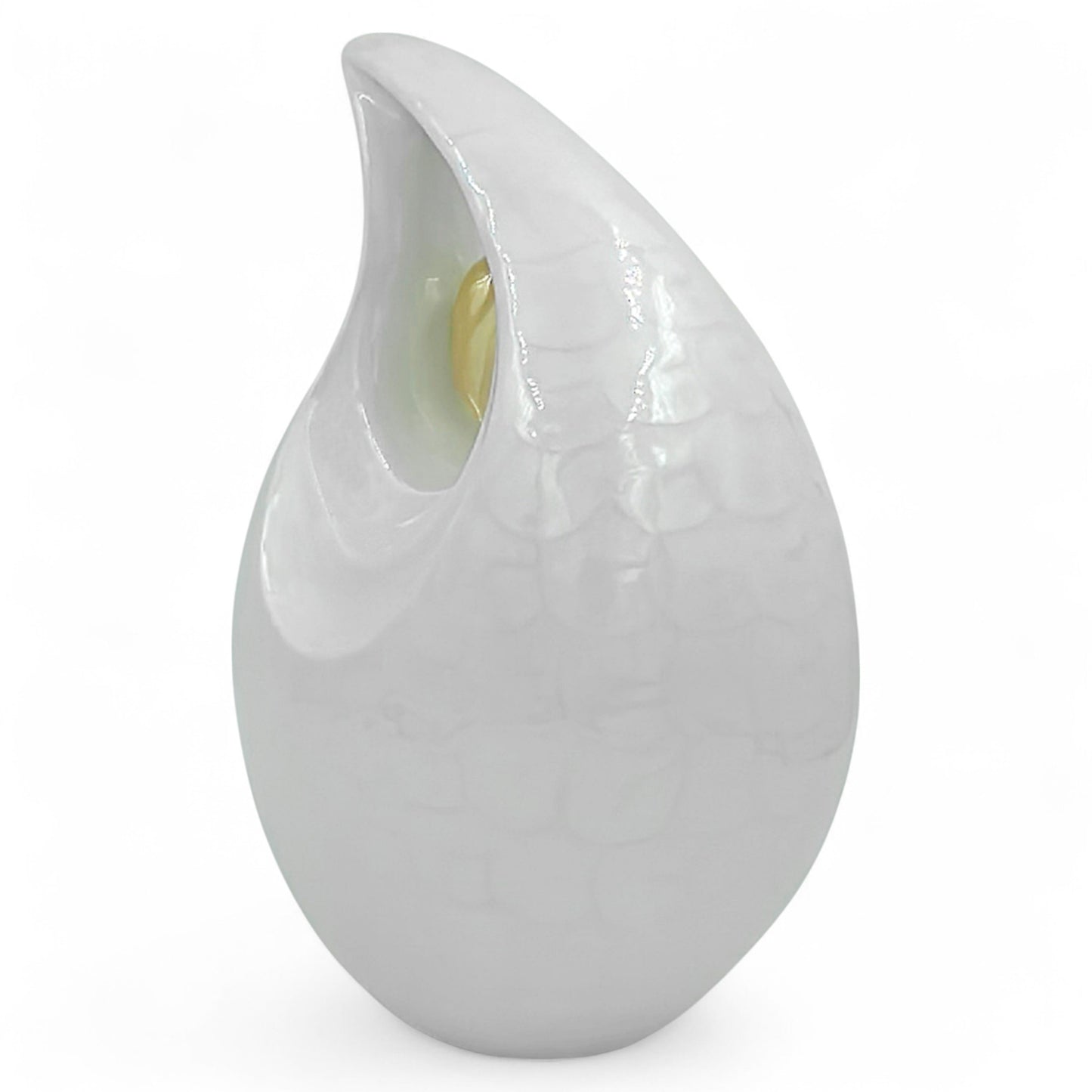 White Teardrop Cremation Urn with Gold Heart – Personalized Adult Ashes Urn – Hand-Engraved Memorial Urn – Medium & Large Sizes with Velvet Bag