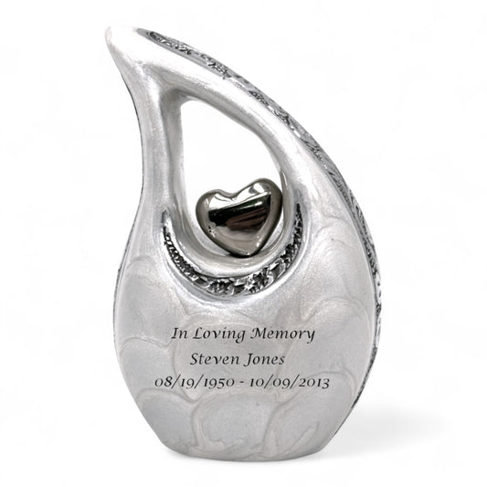 White Teardrop Keepsake Urn – Mini Teardrop Urn for Ashes – Small Sharing Urn for Family