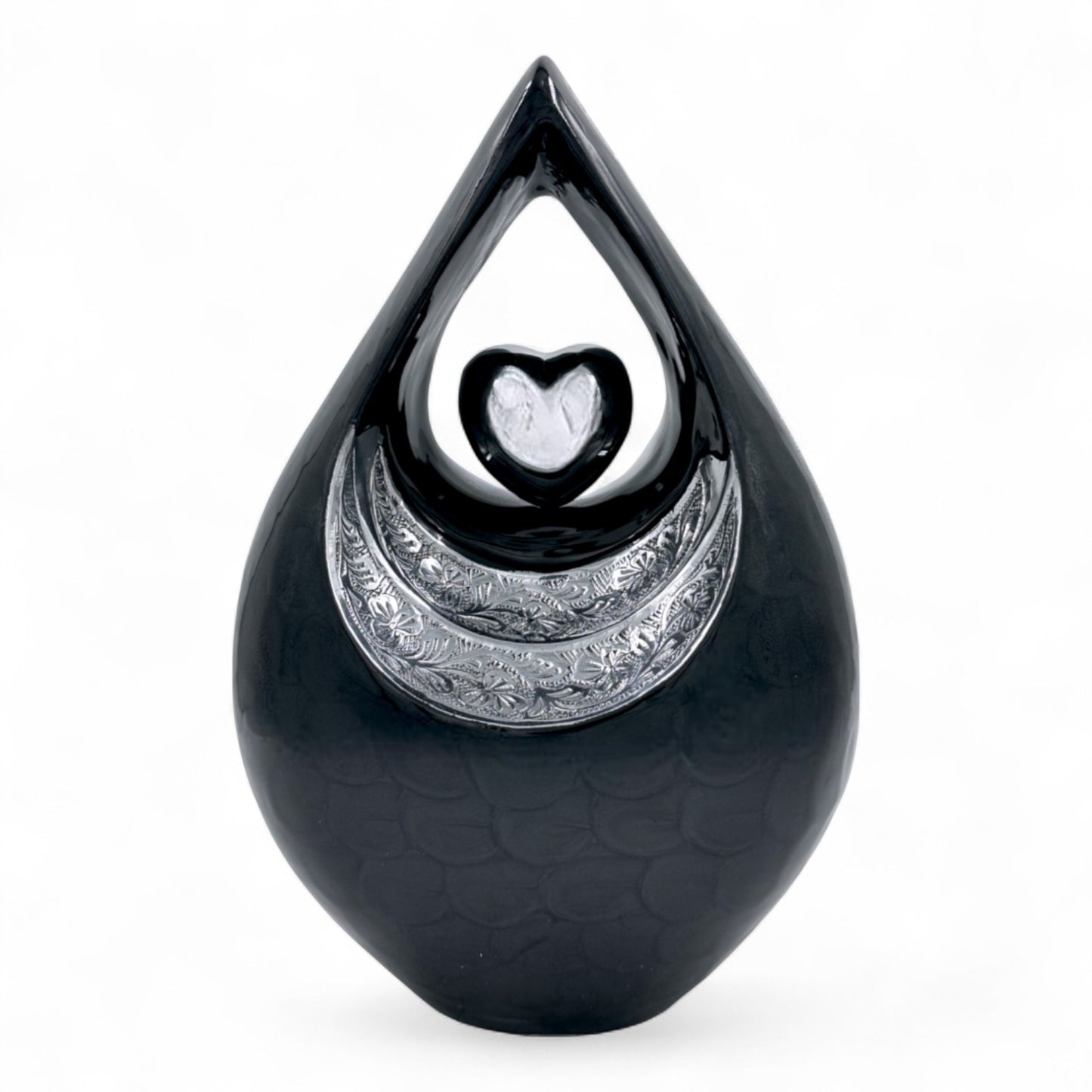 Personalized Black Teardrop Cremation Urn for Human Ashes – Adult Memorial Urn with Velvet Bag, 200 Cubic Inches