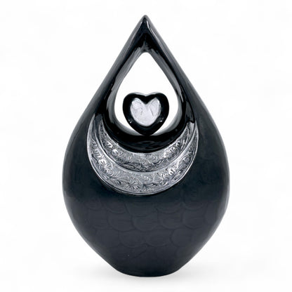 Personalized Black Teardrop Cremation Urn for Human Ashes – Adult Memorial Urn with Velvet Bag, 200 Cubic Inches