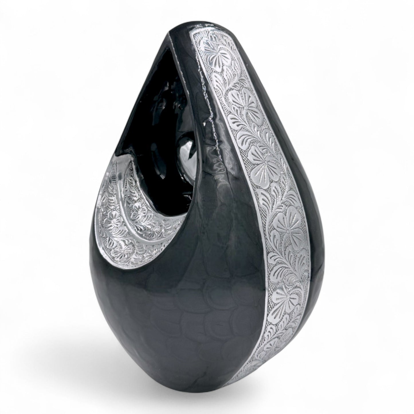Personalized Black Teardrop Cremation Urn for Human Ashes – Adult Memorial Urn with Velvet Bag, 200 Cubic Inches