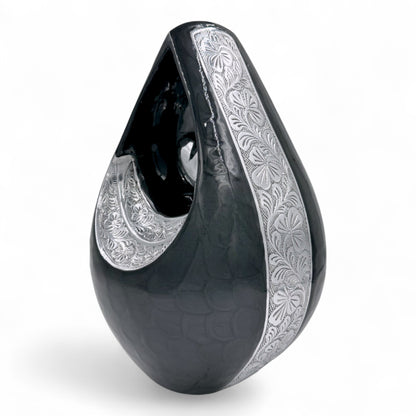 Personalized Black Teardrop Cremation Urn for Human Ashes – Adult Memorial Urn with Velvet Bag, 200 Cubic Inches