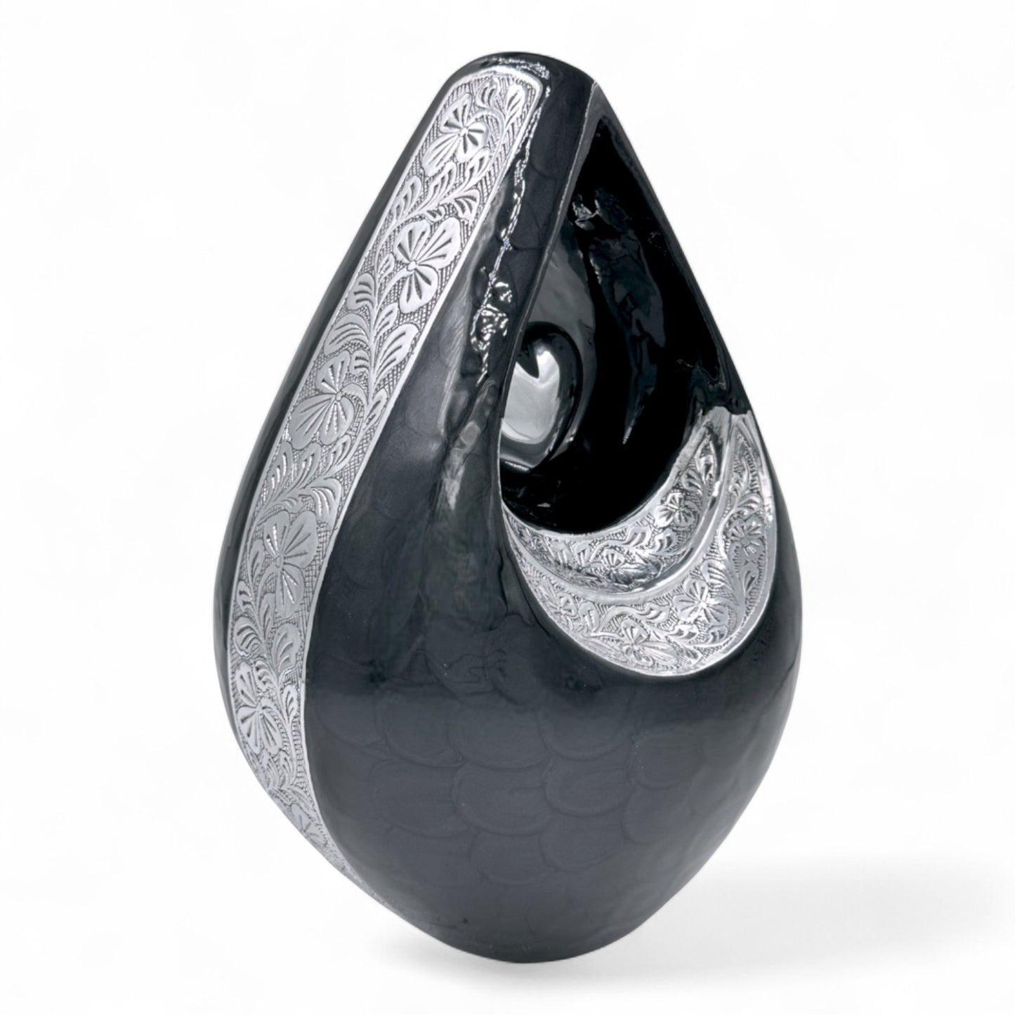 Personalized Black Teardrop Cremation Urn for Human Ashes – Adult Memorial Urn with Velvet Bag, 200 Cubic Inches