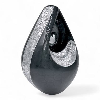 Personalized Black Teardrop Cremation Urn for Human Ashes – Adult Memorial Urn with Velvet Bag, 200 Cubic Inches