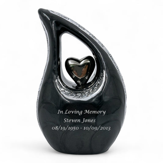 Black Teardrop Keepsake Urn – Mini Keepsake Urn for Ashes – Small Sharing Urn for Family