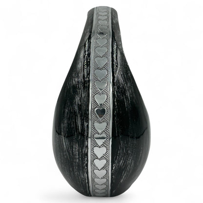Black Teardrop Cremation Urn with Silver Heart – Personalized Adult Memorial Urn for Human Ashes – Elegant Engraved Funeral Urn with Velvet Bag