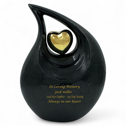 Black Cremation Urn for Adult Human Ashes – Personalized Memorial Urn with Velvet Bag – Elegant Funeral Urn for Men