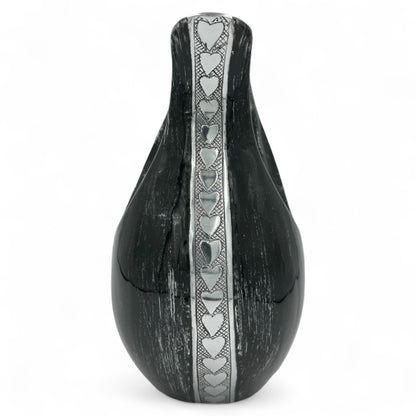 Black Teardrop Cremation Urn with Silver Heart – Personalized Adult Memorial Urn for Human Ashes – Elegant Engraved Funeral Urn with Velvet Bag