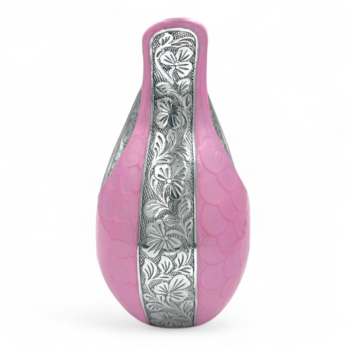 Pink Teardrop Cremation Urn with Engraved Silver Detail and Heart – Personalized Adult Memorial Urn for Human Ashes – Elegant Funeral Urn with Velvet Bag