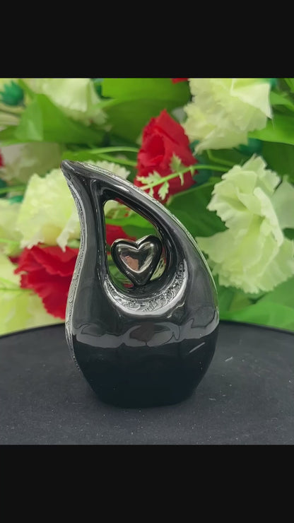 Black Teardrop Keepsake Urn – Mini Keepsake Urn for Ashes – Small Sharing Urn for Family