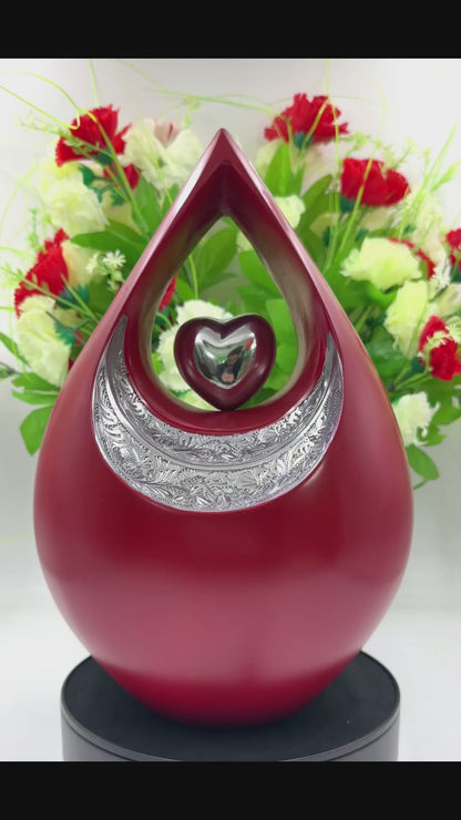 Personalized Red Teardrop Cremation Urn for Ashes – Matte Finish Adult Memorial Urn