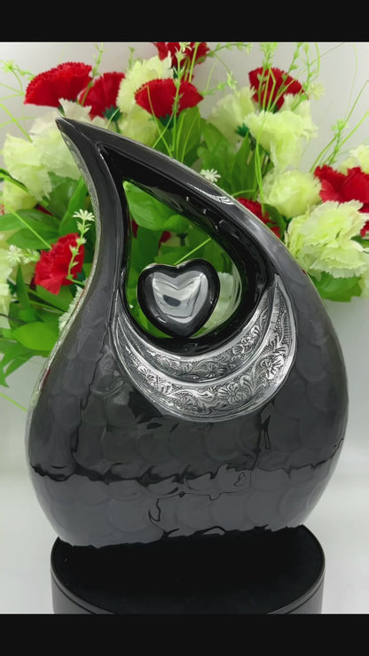 Black Adult Cremation Urn – 220 Cubic Inches – Memorial & Funeral Urn for Human Ashes