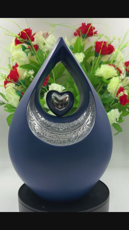 Personalized Blue Teardrop Cremation Urn for Ashes – Matte Finish Adult Memorial Urn