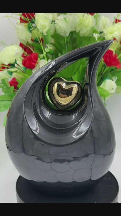 Black Cremation Urn for Adult Human Ashes – Personalized Memorial Urn with Velvet Bag – Elegant Funeral Urn for Men