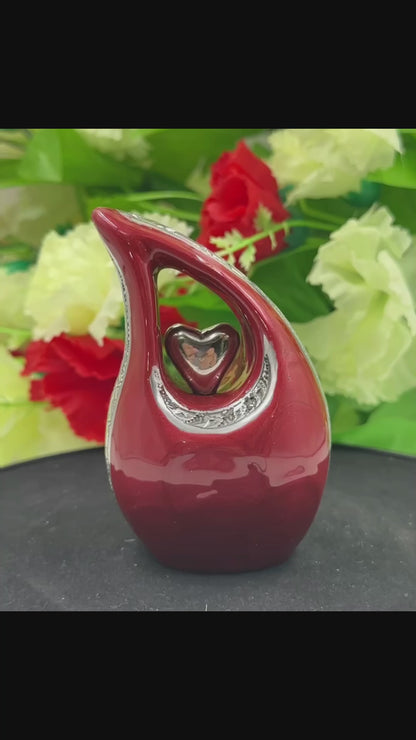 Red Teardrop Keepsake Urn – Small Mini Urn for Ashes – Perfect for Sharing with Family