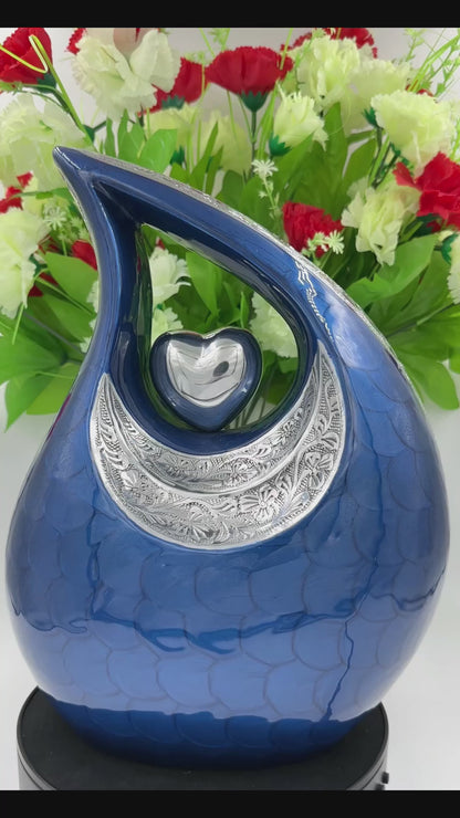 Blue Teardrop Cremation Urn – Personalized Large Adult Urn for Human Ashes – Decorative Memorial Urn