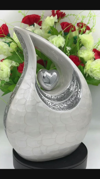White Cremation Urn – Personalized Adult Urn for Human Ashes (220 Cubic Inches) – Custom Memorial Urn