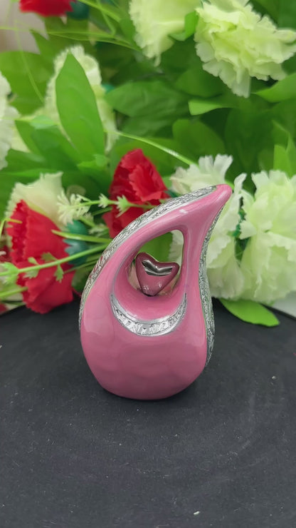 Pink Teardrop Keepsake Urn – Mini Urn for Ashes – Small Sharing Urn for Family