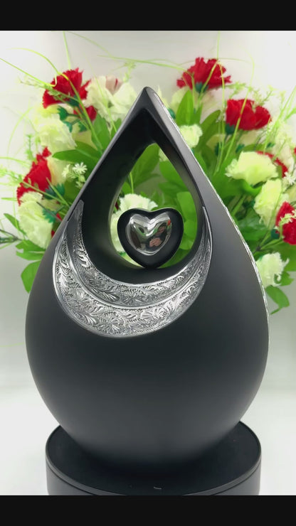 Elegant Black Teardrop Cremation Urn for Human Ashes – Personalized Adult Urn with Matte Finish for Funeral, Memorial, or Burial