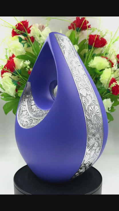 Elegant Purple Teardrop Cremation Urn for Human Ashes – Matte Finish Adult Urn for Burial, Memorial, or Funeral