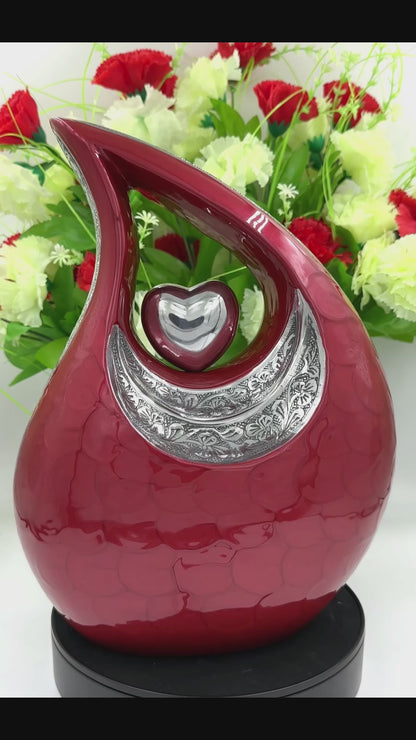 Red Cremation Urn – Personalized Adult Urn for Human Ashes (220 Cubic Inches) with Velvet Bag – Elegant Memorial Urn